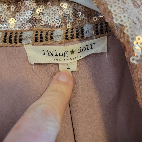 Living Doll Rose Gold Sequin swing front  short jacket size large - Picture 4 of 5